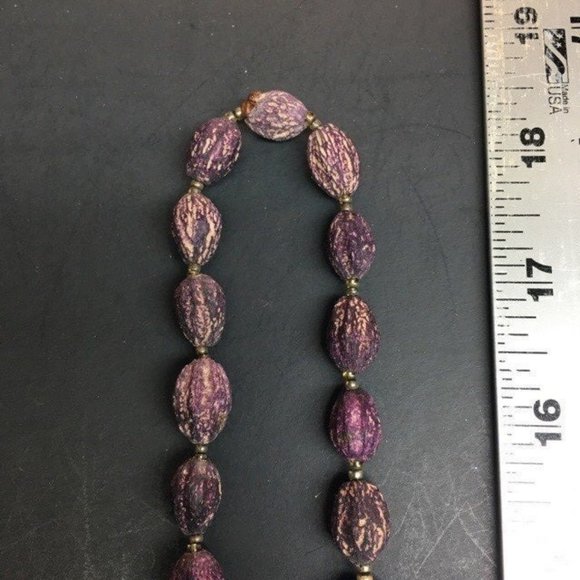 Real Seed Bead Necklace Long Purple Gold Brown Retro Organic BoHo - Picture 5 of 5